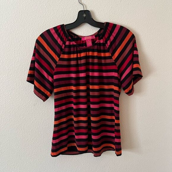 Catherine Malandrino Red Multi Stripe Peasant Top S - Picture 1 of 4